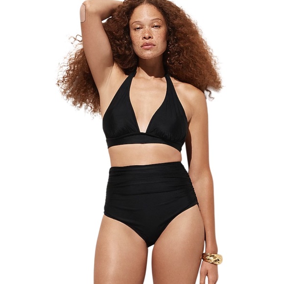 Ruched high-rise full-coverage bikini bottom Black Size 3X - Picture 1 of 10